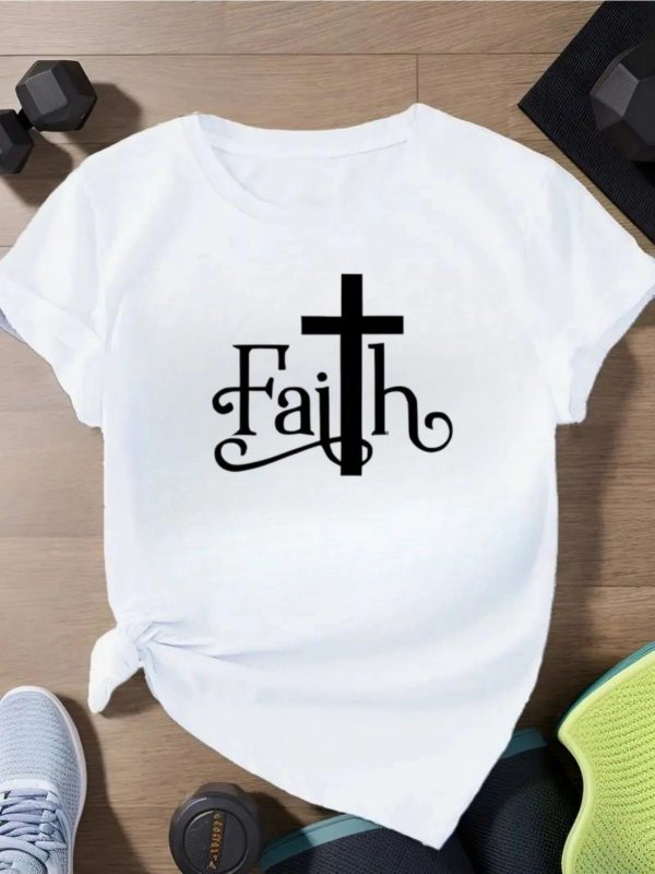 Summer 2025 Faith - Theme Women's Short Sleeve T-Shirt Embellished Cross Print Short Sleeve Sizes run large, we recommend ordering one size up. - Image 33