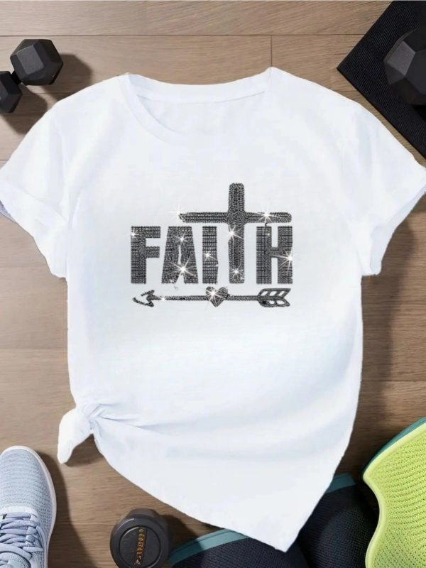 Summer 2025 Faith - Theme Women's Short Sleeve T-Shirt Embellished Cross Print Short Sleeve Sizes run large, we recommend ordering one size up. - Image 17