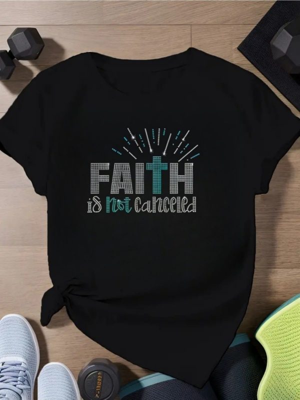 Summer 2025 Faith - Theme Women's Short Sleeve T-Shirt Embellished Cross Print Short Sleeve Sizes run large, we recommend ordering one size up. - Image 13
