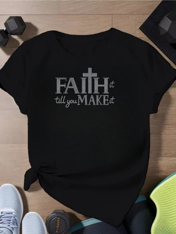 Summer 2025 Faith - Theme Women's Short Sleeve T-Shirt Embellished Cross Print Short Sleeve Sizes run large, we recommend ordering one size up. - Image 25
