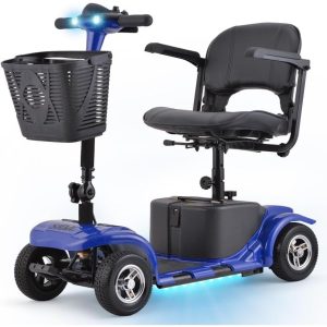 Elders' [Best Choice] 4 - Wheel Electric Mobility Scooter - Lightweight, Portable, Tool - Free Assembly, w/ LED Lights & Basket, Plane - Friendly, Safe & Comfortable Travel Aid for Seniors, Incl. Charger - Perfect Senior Gift!