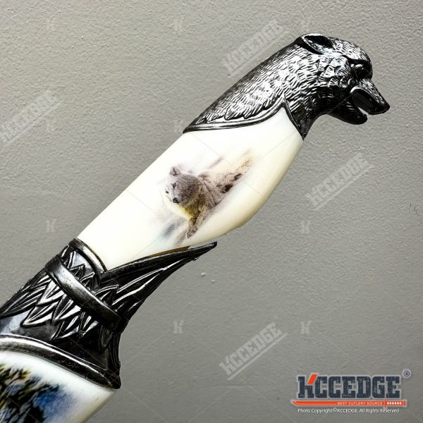13.25" Wolf Head Pommel Collectible Knife with Non-Sharpened Stainless Steel Blade w/ Scabbard, Fantasy Gift Souvenir Knife, Home Decor Display Collectibles - Image 7