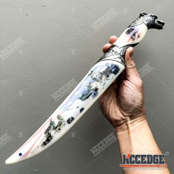 13.25" Wolf Head Pommel Collectible Knife with Non-Sharpened Stainless Steel Blade w/ Scabbard, Fantasy Gift Souvenir Knife, Home Decor Display Collectibles - Image 4
