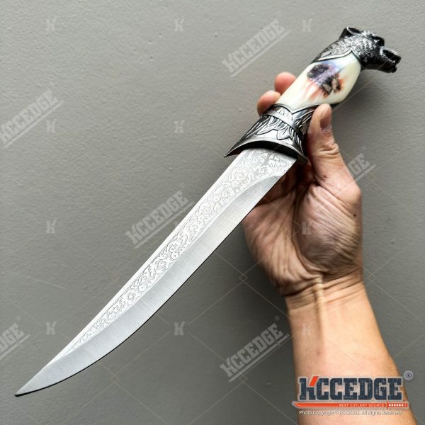 13.25" Wolf Head Pommel Collectible Knife with Non-Sharpened Stainless Steel Blade w/ Scabbard, Fantasy Gift Souvenir Knife, Home Decor Display Collectibles - Image 10