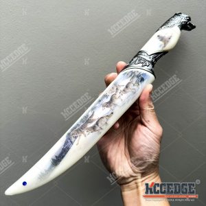 13.25" Wolf Head Pommel Collectible Knife with Non-Sharpened Stainless Steel Blade w/ Scabbard, Fantasy Gift Souvenir Knife, Home Decor Display Collectibles
