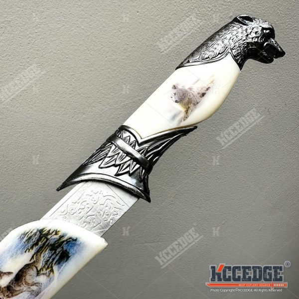 13.25" Wolf Head Pommel Collectible Knife with Non-Sharpened Stainless Steel Blade w/ Scabbard, Fantasy Gift Souvenir Knife, Home Decor Display Collectibles - Image 8
