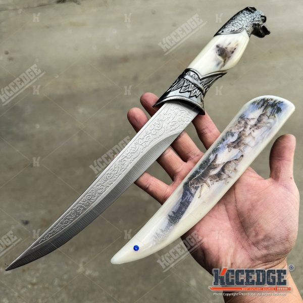 13.25" Wolf Head Pommel Collectible Knife with Non-Sharpened Stainless Steel Blade w/ Scabbard, Fantasy Gift Souvenir Knife, Home Decor Display Collectibles - Image 2