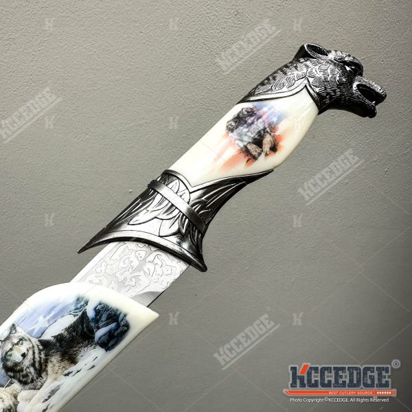 13.25" Wolf Head Pommel Collectible Knife with Non-Sharpened Stainless Steel Blade w/ Scabbard, Fantasy Gift Souvenir Knife, Home Decor Display Collectibles - Image 13