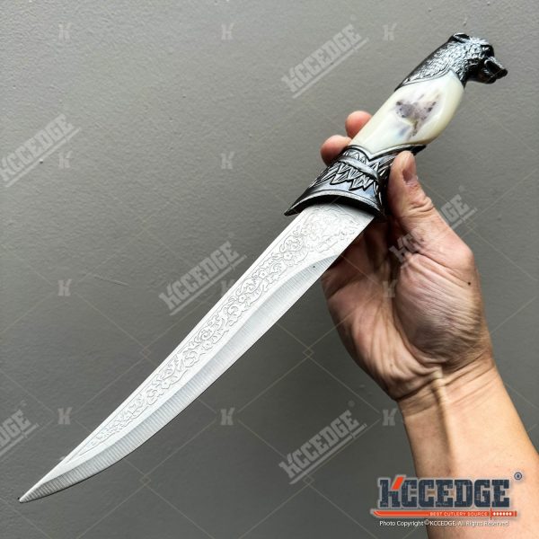 13.25" Wolf Head Pommel Collectible Knife with Non-Sharpened Stainless Steel Blade w/ Scabbard, Fantasy Gift Souvenir Knife, Home Decor Display Collectibles - Image 3
