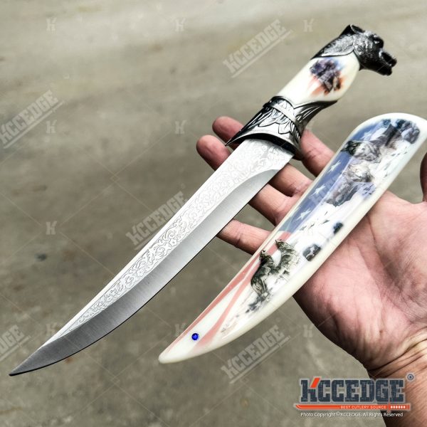 13.25" Wolf Head Pommel Collectible Knife with Non-Sharpened Stainless Steel Blade w/ Scabbard, Fantasy Gift Souvenir Knife, Home Decor Display Collectibles - Image 9