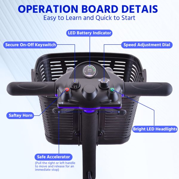Elders' [Best Choice] 4 - Wheel Electric Mobility Scooter - Lightweight, Portable, Tool - Free Assembly, w/ LED Lights & Basket, Plane - Friendly, Safe & Comfortable Travel Aid for Seniors, Incl. Charger - Perfect Senior Gift! - Image 7