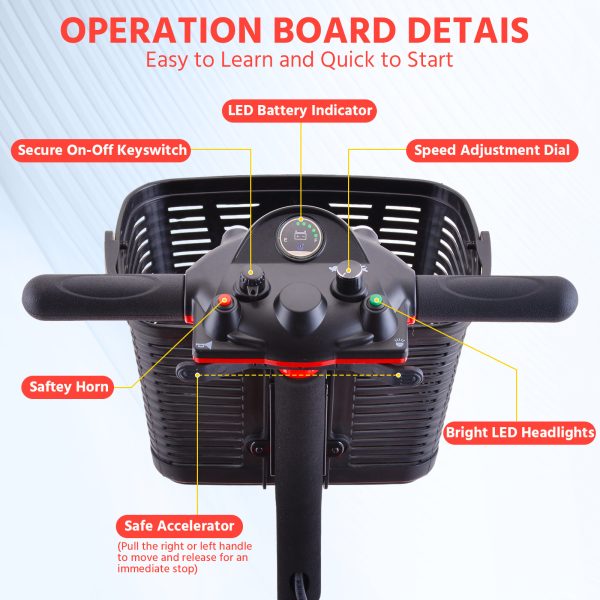 Elders' [Best Choice] 4 - Wheel Electric Mobility Scooter - Lightweight, Portable, Tool - Free Assembly, w/ LED Lights & Basket, Plane - Friendly, Safe & Comfortable Travel Aid for Seniors, Incl. Charger - Perfect Senior Gift! - Image 20