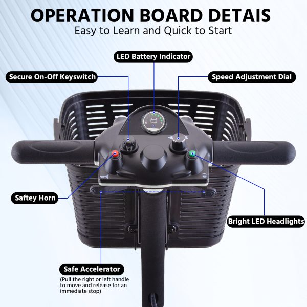 Elders' [Best Choice] 4 - Wheel Electric Mobility Scooter - Lightweight, Portable, Tool - Free Assembly, w/ LED Lights & Basket, Plane - Friendly, Safe & Comfortable Travel Aid for Seniors, Incl. Charger - Perfect Senior Gift! - Image 26