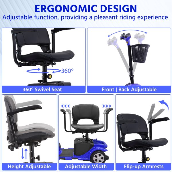 Elders' [Best Choice] 4 - Wheel Electric Mobility Scooter - Lightweight, Portable, Tool - Free Assembly, w/ LED Lights & Basket, Plane - Friendly, Safe & Comfortable Travel Aid for Seniors, Incl. Charger - Perfect Senior Gift! - Image 9