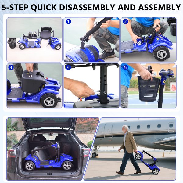 Elders' [Best Choice] 4 - Wheel Electric Mobility Scooter - Lightweight, Portable, Tool - Free Assembly, w/ LED Lights & Basket, Plane - Friendly, Safe & Comfortable Travel Aid for Seniors, Incl. Charger - Perfect Senior Gift! - Image 25