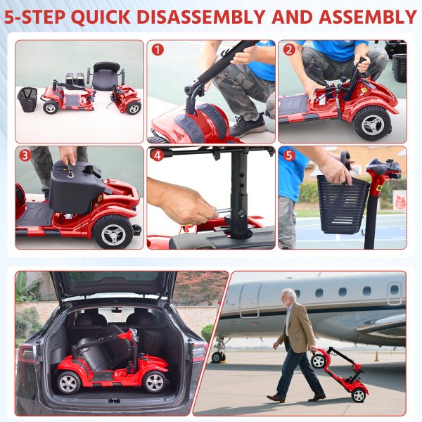 Elders' [Best Choice] 4 - Wheel Electric Mobility Scooter - Lightweight, Portable, Tool - Free Assembly, w/ LED Lights & Basket, Plane - Friendly, Safe & Comfortable Travel Aid for Seniors, Incl. Charger - Perfect Senior Gift! - Image 19