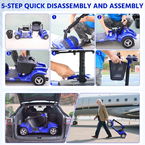 Elders' [Best Choice] 4 - Wheel Electric Mobility Scooter - Lightweight, Portable, Tool - Free Assembly, w/ LED Lights & Basket, Plane - Friendly, Safe & Comfortable Travel Aid for Seniors, Incl. Charger - Perfect Senior Gift! - Image 5