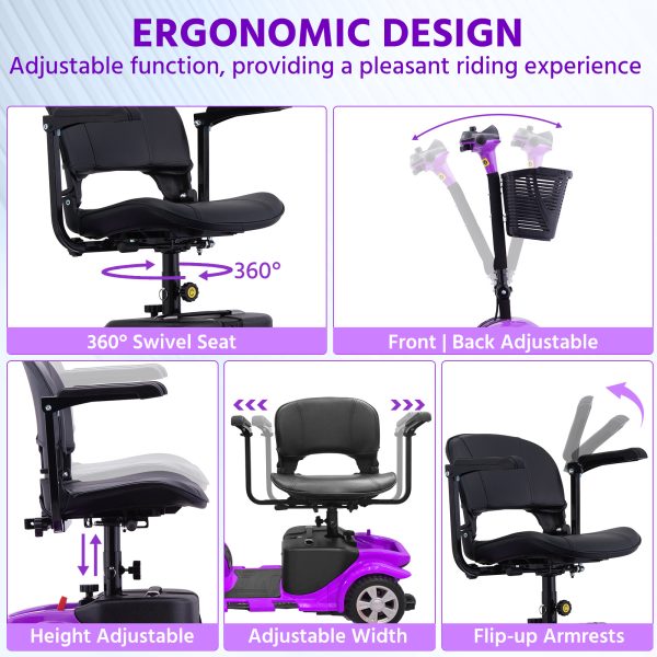 Elders' [Best Choice] 4 - Wheel Electric Mobility Scooter - Lightweight, Portable, Tool - Free Assembly, w/ LED Lights & Basket, Plane - Friendly, Safe & Comfortable Travel Aid for Seniors, Incl. Charger - Perfect Senior Gift! - Image 15