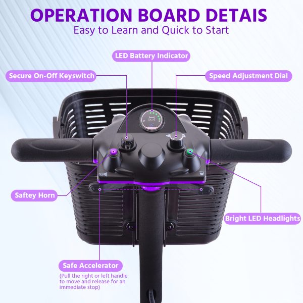 Elders' [Best Choice] 4 - Wheel Electric Mobility Scooter - Lightweight, Portable, Tool - Free Assembly, w/ LED Lights & Basket, Plane - Friendly, Safe & Comfortable Travel Aid for Seniors, Incl. Charger - Perfect Senior Gift! - Image 14