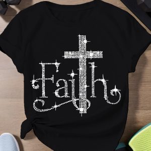 Summer 2025 Faith - Theme Women's Short Sleeve T-Shirt Embellished Cross Print Short Sleeve Sizes run large, we recommend ordering one size up.