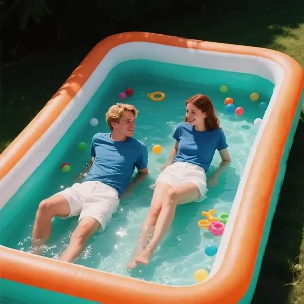 Super Large 3 & 4-Layer Heightened & Thick Inflatable Swimming Pool - Foldable PVC Sunscreen Material, Blue & White Rectangular Design with Smooth Surface for Patio, Beach, Camping & Outdoor Water Sports, Beach Swimming Pool | Quick Setup Pool - Image 13