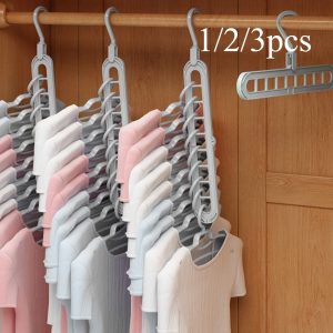 1/2/3pcs Heavy Duty Foldable Plastic Hanger Set - 9-Hole Space Saver For Closet, Wardrobe, Home & Dorm - Premium Organizer, Durable & Versatile Storage Solution - For Homeowners & Students - Ideal for Organizing Clothes & Accessories