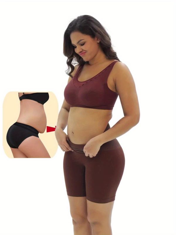 1pc High-Waisted Seamless Underwear for Women - Abdominal Toning & Glute Lifting, Four-Corner Support, Flat-Leg Design, Size S-XXL, Beige - Image 11