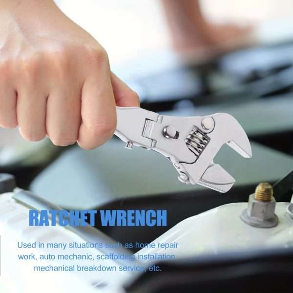 10"-12" Adjustable Ratcheting Wrench 5 In 1 Crescent Wrench with 180° Folding Rotating Head - Image 2
