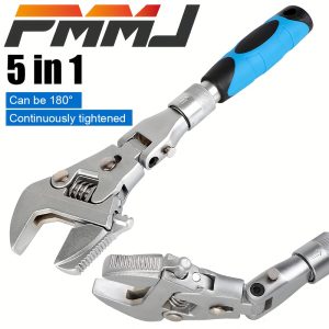 10"-12" Adjustable Ratcheting Wrench 5 In 1 Crescent Wrench with 180° Folding Rotating Head