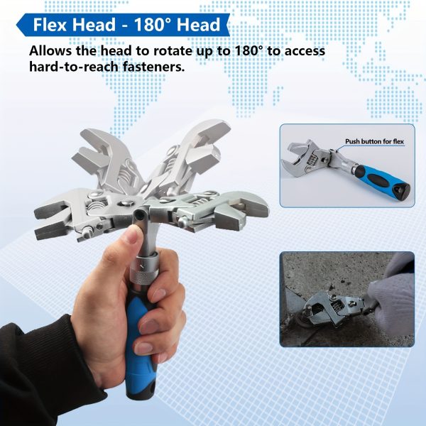 10"-12" Adjustable Ratcheting Wrench 5 In 1 Crescent Wrench with 180° Folding Rotating Head - Image 8