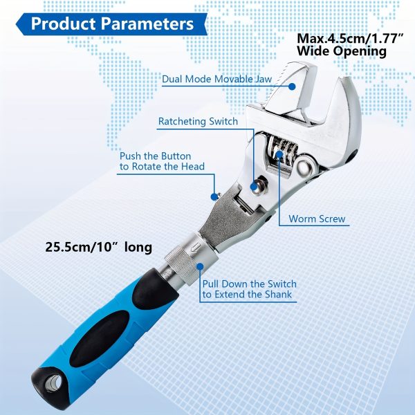 10"-12" Adjustable Ratcheting Wrench 5 In 1 Crescent Wrench with 180° Folding Rotating Head - Image 6