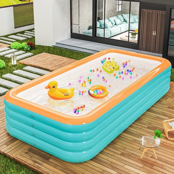 Super Large 3 & 4-Layer Heightened & Thick Inflatable Swimming Pool - Foldable PVC Sunscreen Material, Blue & White Rectangular Design with Smooth Surface for Patio, Beach, Camping & Outdoor Water Sports, Beach Swimming Pool | Quick Setup Pool - Image 10
