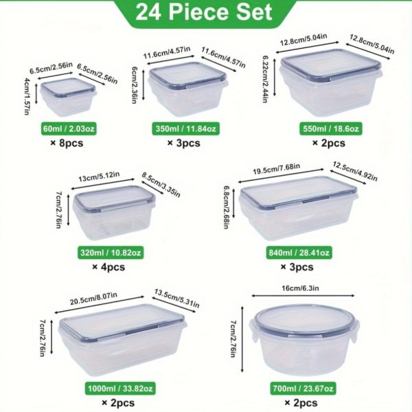 48pcs Food Storage Container Set, Fresh-Keeping Boxes, Easy-to-Secure Lids (24 Lids + 24 Containers)- Airtight Plastic Containers, Suitable For Pantry, Travel, Outdoor Picnics, Kitchen Organization, Comes With Labels And Marker - Image 4