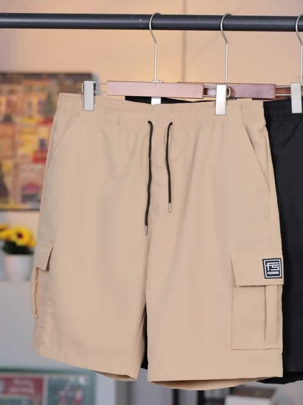 3pcs Men'S Summer Drawstring Work Shorts - Lightweight, Quick-Dry, Loose Fit with Pockets, Solid Color (Beige, Gray, Black), Perfect for Beach, Outdoor & Casual Wear, Beach Short - Image 11