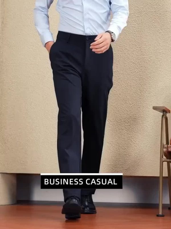 3pcs Men's High-Elasticity Business Casual Dress Pants - Wrinkle-Free All-Season Wear, Machine Washable with Logo, Mid-Rise Regular Fit & Zipper Closure for Office & Formal Occasions, Professional Attire, Classic Style, Premium Stitching, Versatile Trousers, Corporate Wear - Image 7
