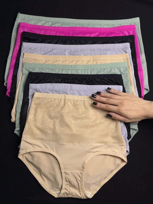 8-Pack MIOTAN Women's High-Waisted Tummy Control Briefs - Soft & Breathable Underwear with Lace Trim, 8 Solid Colors, Comfort Fit for Casual Attire - Image 6