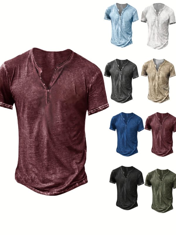 Mens Distressed Henley Shirts Short Sleeve Button T-Shirt Slim Fit Cotton Casual Shirt - Image 6