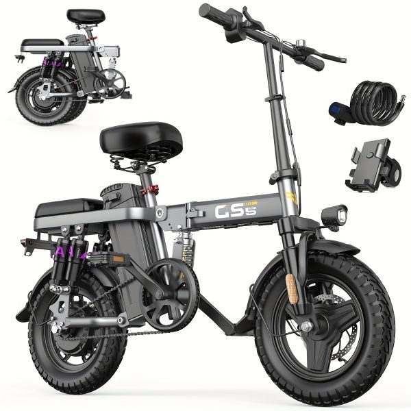 Adult Folding Electric Bike 740W Peak Motor 20 MPH 35-Mile Range 48V Removable Battery 14" Compact Alloy Steel Frame Disc Brakes Black City Commuter E-Bike with High-Quality Accessories, Foldable Electric Bike, Urban Cycling, Sleek Design, Durable Build - Image 22