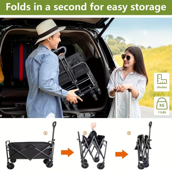 220/450/680 lb Capacity Heavy-Duty All-Terrain Folding Cart - Stainless Steel Frame and 600D Oxford Fabric, Foldable Multi-Purpose Wagon for Camping, Gardening, Beach, Shopping - No Assembly Required, Black Garden Tool Holder, Sturdy Handle Design, Durable Wheel Construction - Image 8