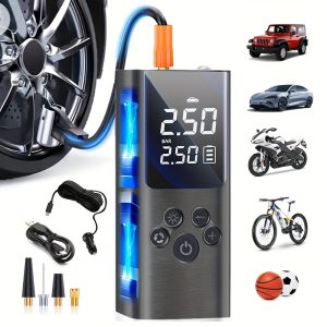 150PSI Cordless Tire Inflator Portable Tire Inflator, 150PSI Cordless Air Compressor with Digital Gauge & LED Light, USB Rechargeable, Fast Inflation for Cars, Bikes, Motorcycles & Sports Equipment, Air Pump for Car Tires