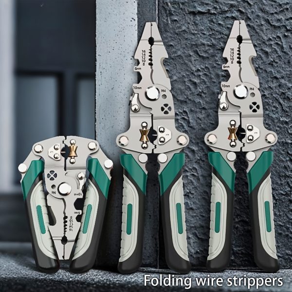Versatile Electrician's Wire Stripper - Foldable, Multi-Function Tool for Stripping, Cutting & Crimping, Non-Slip Grip, Metal Construction
