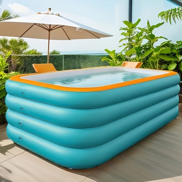 Super Large 3 & 4-Layer Heightened & Thick Inflatable Swimming Pool - Foldable PVC Sunscreen Material, Blue & White Rectangular Design with Smooth Surface for Patio, Beach, Camping & Outdoor Water Sports, Beach Swimming Pool | Quick Setup Pool - Image 2