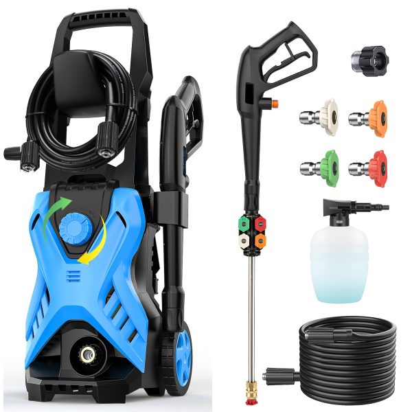 Electric Pressure Washer, 5000 PSI 2.8 GPM Power Washer With 33FT Extension Hose Reel, Pressure Adjustable (2500PSI-5000PSI), 4 Quick Connect Nozzles And Foam Cannon For Car/Fence/Patio (Blue) - Image 6