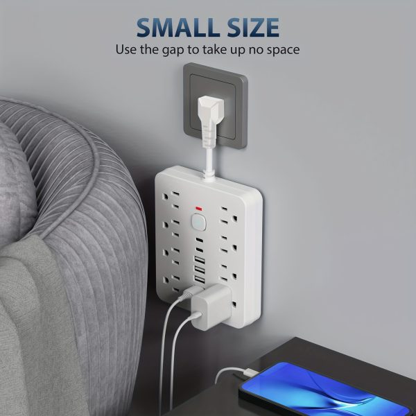 14-in-1 Power Strip Surge Protector with 8AC Outlets, 4USB & 2Type-C Ports | Multi Plug Outlet Expander, USB Wall Plug, Compact Desk Multi-plug Outlet | Flat Plug Design, Space-Saving Extension Cord for Home, Office And Kitchen - Image 7