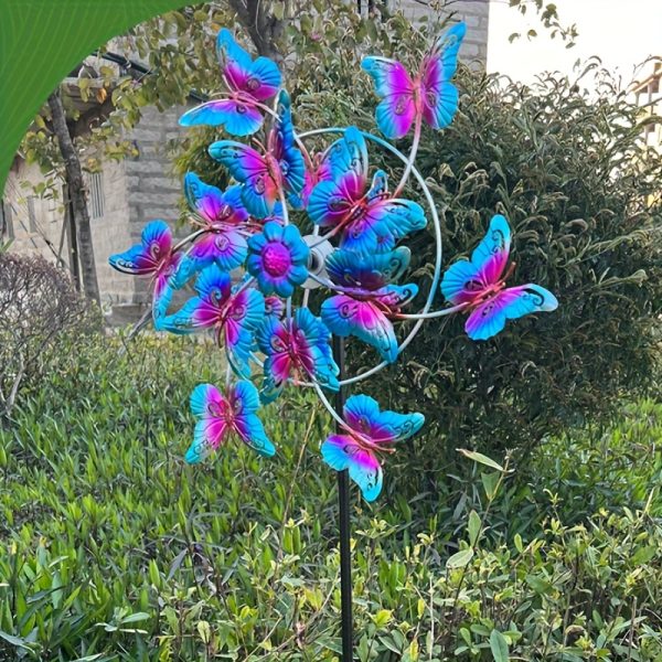 Metal Wind Spinner with Vibrant Blue & Purple Butterfly Garden Decor - Wind-Powered Outdoor Art for Patio, Yard, Terrace - No Batteries Needed, Garden Wind Spinner, Yard Decoration, Whimsical Design, Intricate Craftsmanship - Image 5