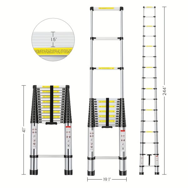 Telescoping Ladder 8.5FT/ 10.5FT/ 12.5FT/ 16.5FT/ 20.3FT, Telescopic Extension Ladder, Aluminum Alloy Folding Ladder Portable Multi-Purpose For Indoor Outdoor Work, Heavy Duty 330 Lbs Load - Image 9