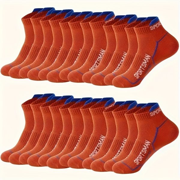24or12 Pairs Men'S Athletic Performance Ankle Socks, Knitted Polyester And Spandex Blend, Breathable Mesh, Sweat-Absorbent, Machine Washable, Letter Pattern, Suitable For Running And Sports, Sweat-Resistant - Image 3