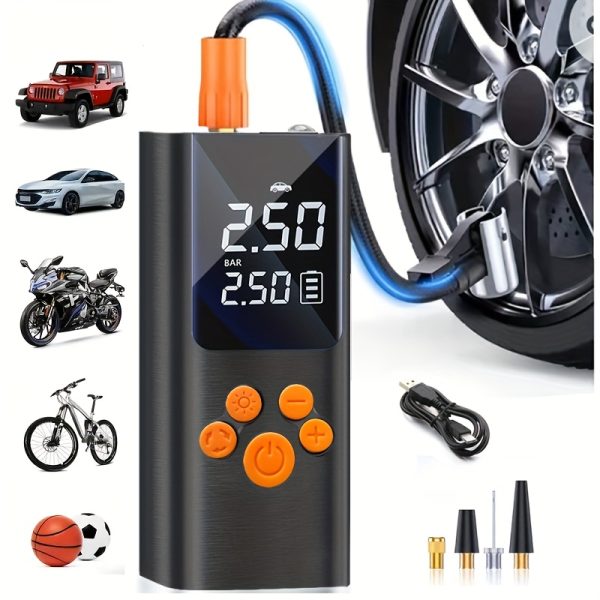 150PSI Cordless Tire Inflator Portable Tire Inflator, 150PSI Cordless Air Compressor with Digital Gauge & LED Light, USB Rechargeable, Fast Inflation for Cars, Bikes, Motorcycles & Sports Equipment, Air Pump for Car Tires - Image 2