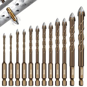 12pcs High-Performance Diamond Tile Drill Bits, 3-12mm Diameter, Hexagonal Core for Glass, Metal, Brick, Plastic, Wood - Durable & Efficient Drilling Too