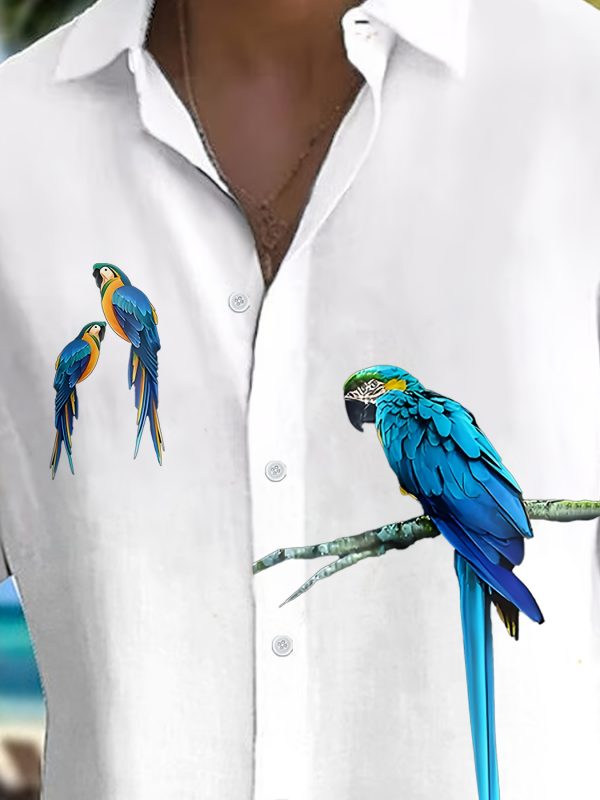 Men's Parrots Pattern Pint Short Sleeve Lapel Shirt Top, Casual Button Up Shirt For Summer Daily Wear And Vacation Resorts - Image 5